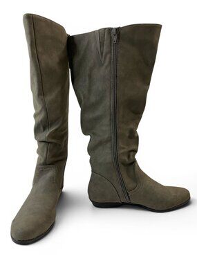 Women Knee High Boots Gray Slouchy Full Zip Flat Casual Size 6 W